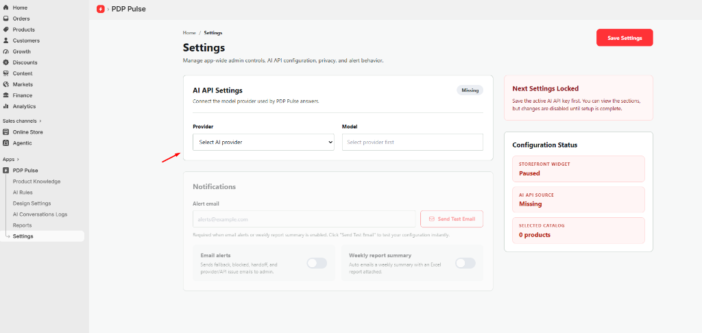 Step 1 Settings Page