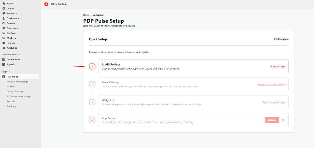 Step 1: Dashboard AI API Settings