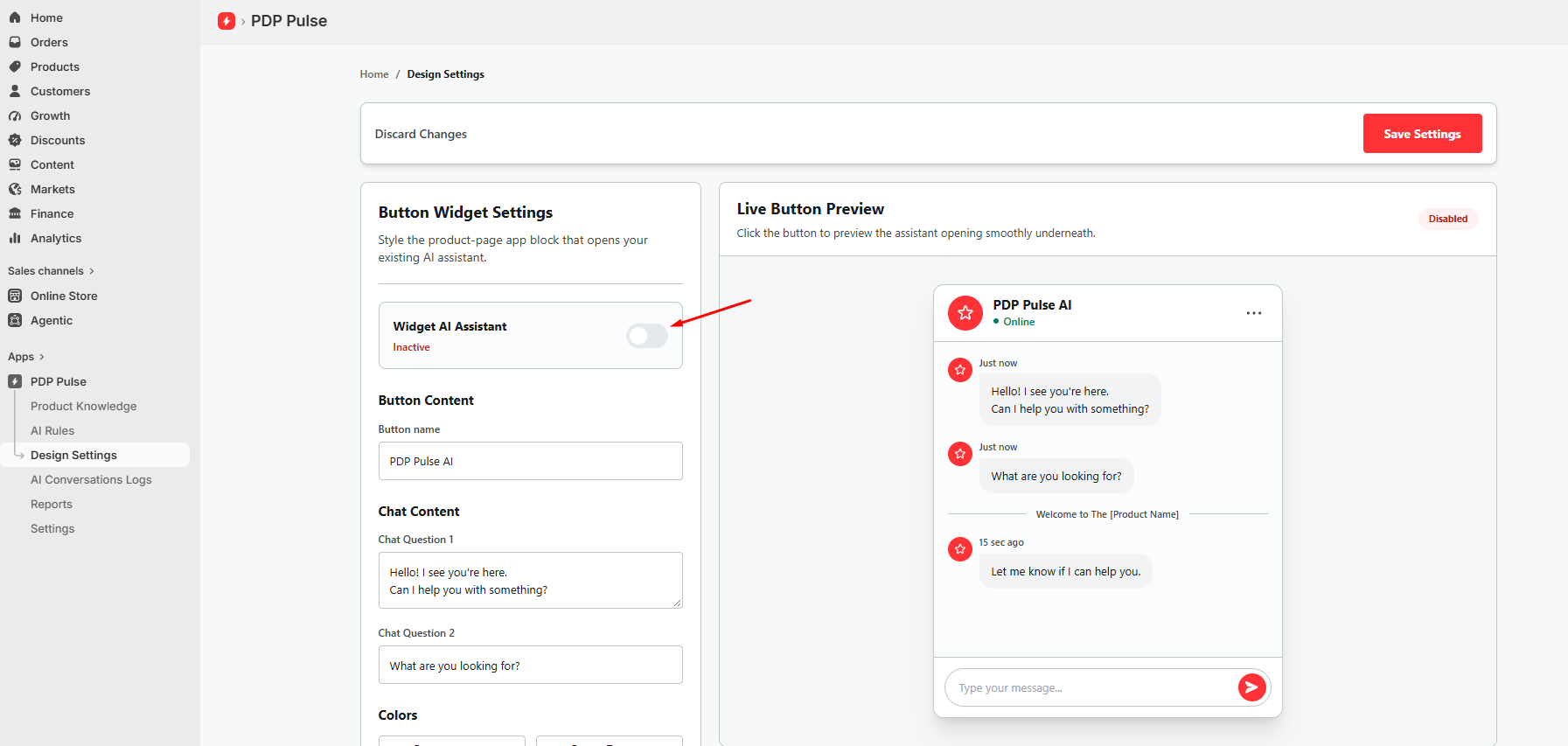 Step 3: Widget AI Assistant Active