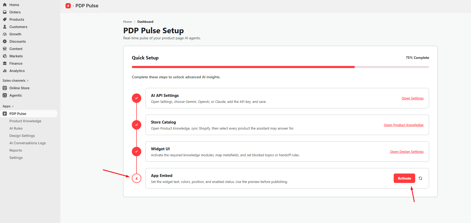 Step 4: App Embed Activate Button